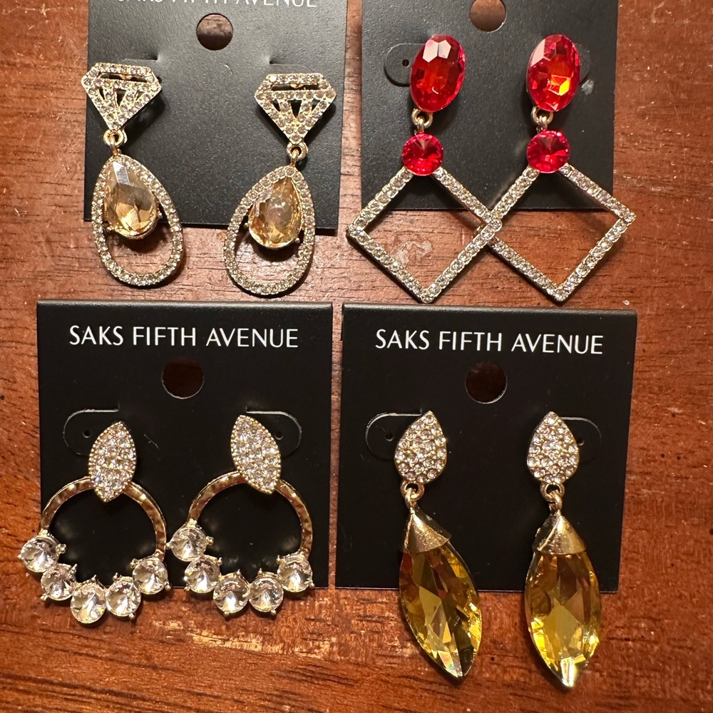 Saks Fifth Avenue Gold and Red Crystal Earring Collection